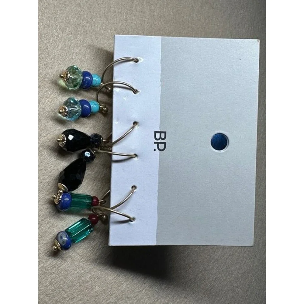 BP. 3-Pair Beaded Dangle Earrings Set Crystal Onyx Multicolor NWT New Boho